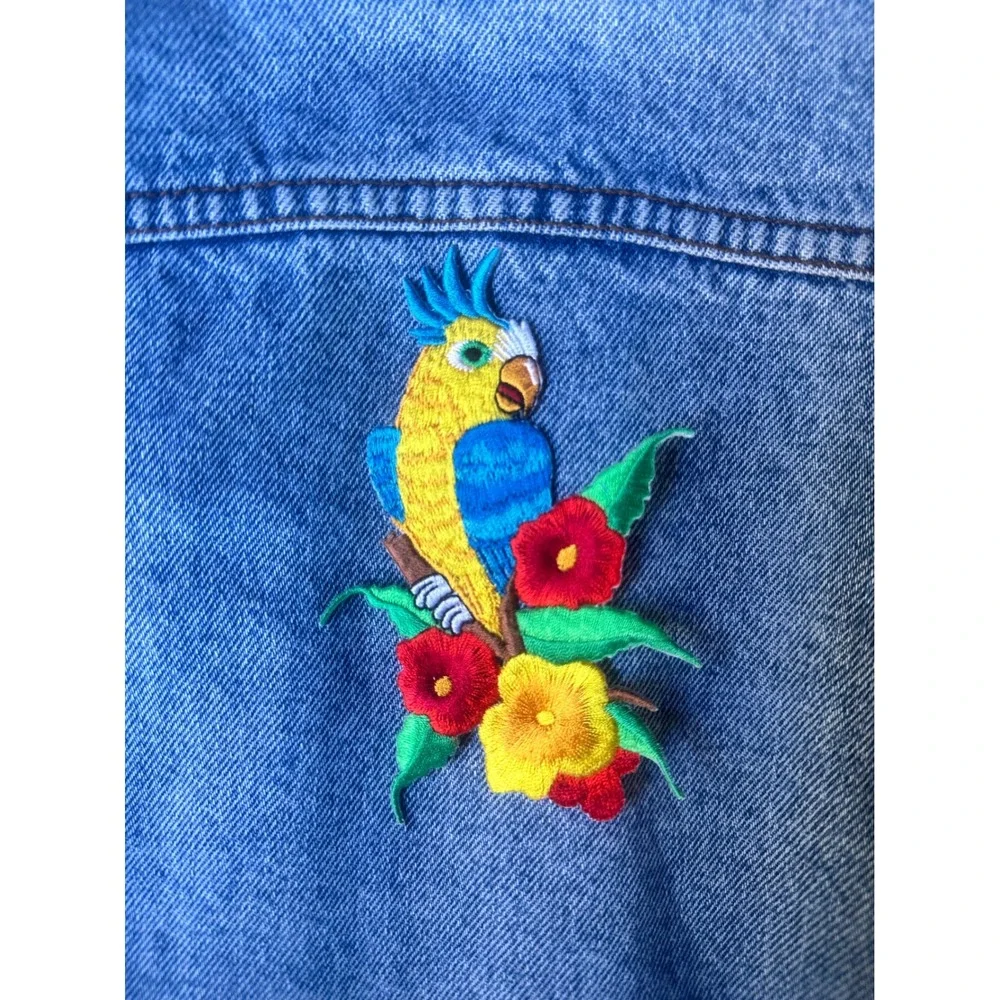Tropical Parrot Iron On Patch Embroidered Floral Applique Mohawk Bird Flower DIY